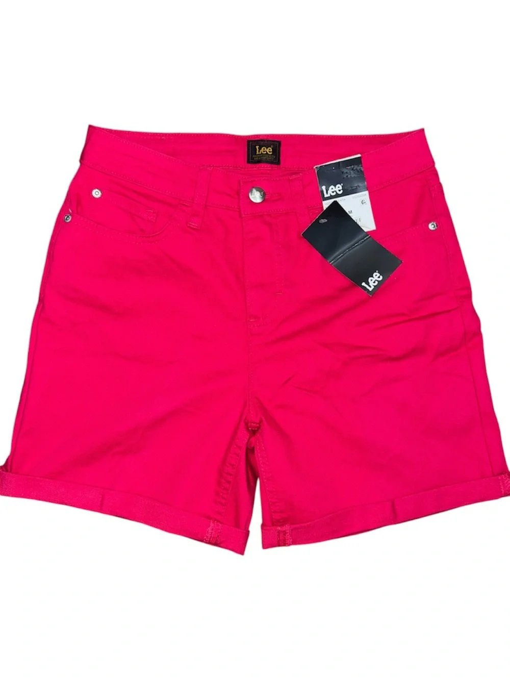 Lee Womens Size 8 M Mid Rise 5” Inseam Hot Magenta Denim Shorts NWT Stretch